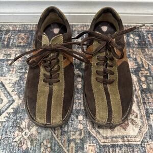 Born Brown Green Leather Suede Lace Up Casual Oxford Shoes Women's US 6.5